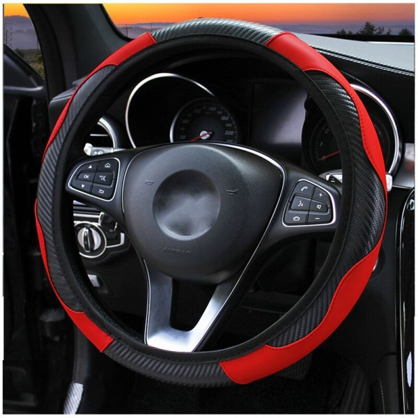 (svart)Carbon Fiber Car Rat Cover Andas Anti Slip PU Läder universal 37-38cm Styrkåpor Dekoration Tillbehör black