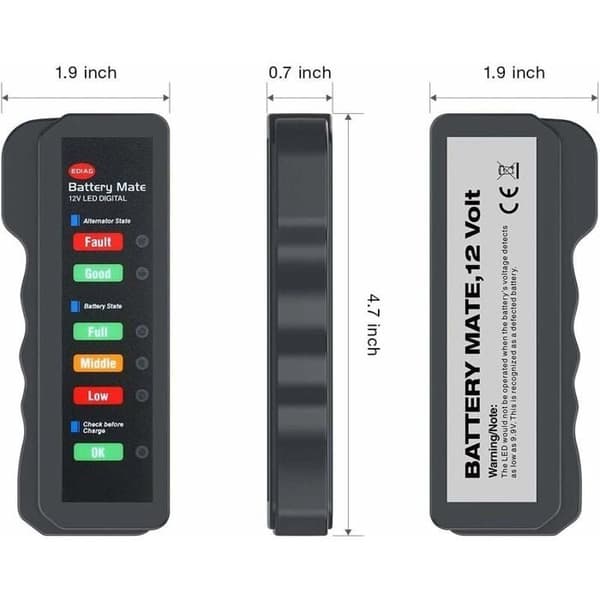 12V Batteritester, bilalternatoranalysator med LED og klips