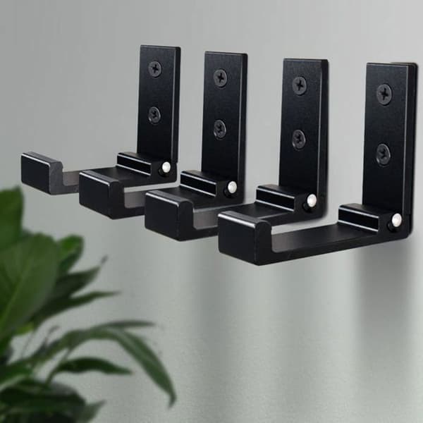 Sæt med 6 sammenklappelige knager, robuste vægmonterede aluminiumslegering, sort