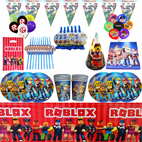Roblox Festtillbehör Ballonger Papperskopp Tallrik Engångsservis Set Barn Roblox Födelsedagsfest Dekoration Roblox Spelfest BLY-107