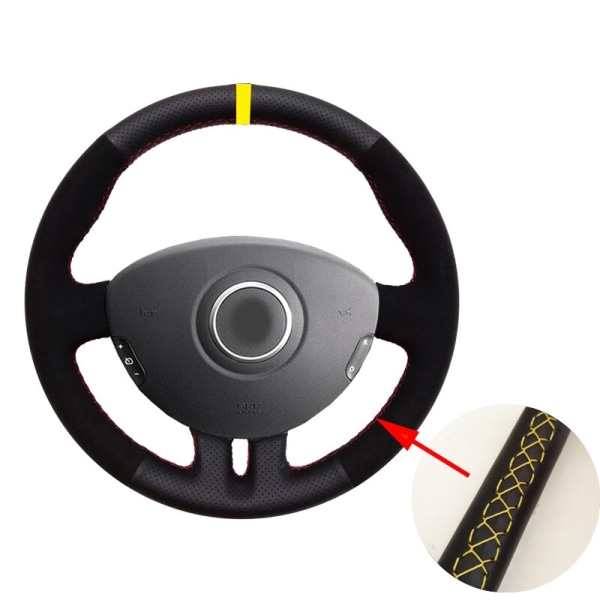 (gul märktråd)Svart Läder Mocka Röd Marker Cover till Renault Clio 3 2005-2013 Clio dynamics 2008 mk 3 2010 yellow marker thread