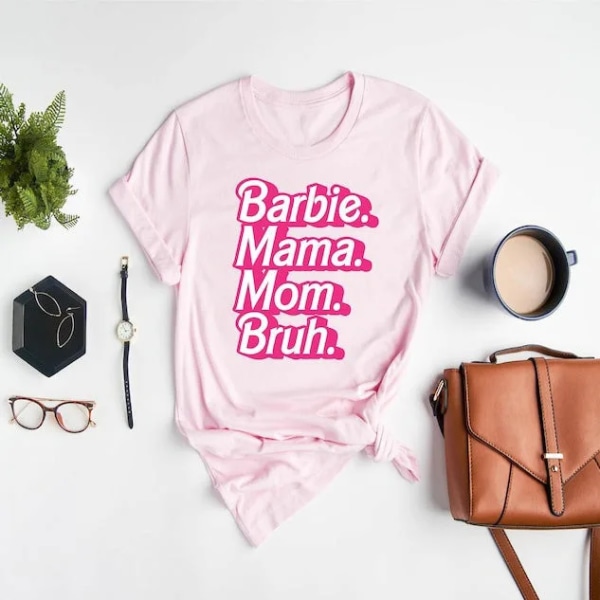 Vår och sommar mångsidig Barbie T-shirt med printed kortärmad T-shirt flicka Lös Casual T-shirt med rund hals i stor storlek för kvinnor 14 S