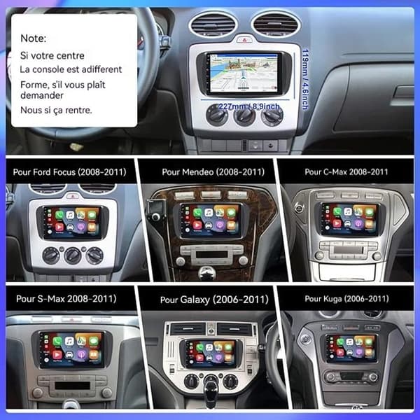 2+32G Android 11 Bilradio til Ford Focus/Ford Mondeo/S-max/Galaxy/Focus med Trådløs Carplay Android Auto 7 tommer Bluetooth GPS