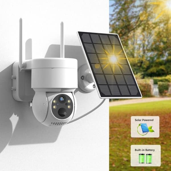 Trådløst overvåkingskamera for utendørs bruk med solcellepanel og batteri, 4MP sikkerhetskamera - Vanntett IP65 White