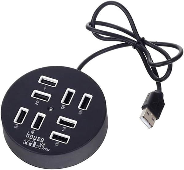 8-Port USB 2.0 Hub Rund Multi-Port Distributionsadapter (Sort)