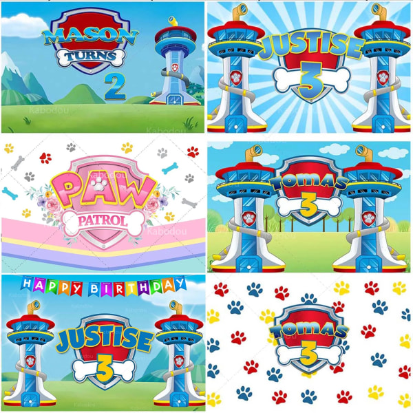 Hund Paw Bone Party Bakgrund Paw Patrol Vakttornet Födelsedag Bakgrund Anpassat namn Ålder Baby Shower Banner Poster Fotostudio Paw Patrol Vinyl 150x100cm