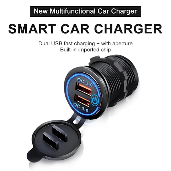 12V/24V USB Hurtiglader Socket Quick Charge 3.0 Billader Dobbel USB Socket Billader Berøringsbryter Elektronisk lighter