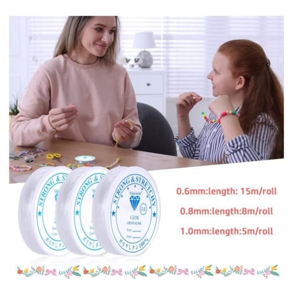 (Transparent) Elastisk pärltråd - Ospecificerad - Klar elastisk tråd - 0,6 mm, 0,8 mm, 1,0 mm - 3 rullar Transparent