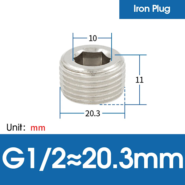 10 st/lot M5 1/8 1/4 3/8 1/2 3/4 Koppar Inre Sexkantsplugg med Tätningsring Plugg Järnplugg Ändlock för Pneumatisk Plugg Iron 1 2
