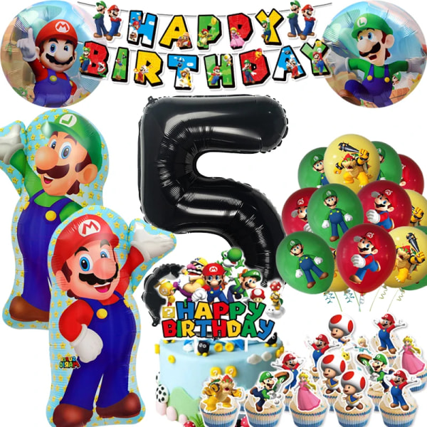 Ny Mario Bros Födelsedagsdekoration Ballonger Festtillbehör Engångsservis för fest Bannerstreamer Baby shower Presenter Decorations set