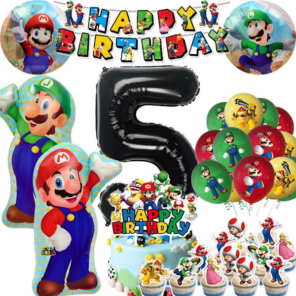 Ny Mario Bros Födelsedagsdekoration Ballonger Festtillbehör Engångsservis för fest Bannerstreamer Baby shower Presenter Tableware-68pcs