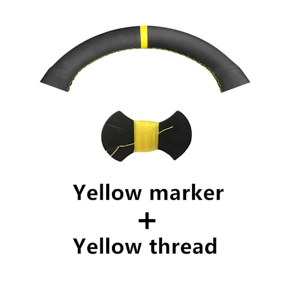 (Gul markörtråd) Svart mocka bilrattkåpor till Seat Leon 5F Mk3 2013-2020 Ibiza 6J Tarraco Arona Ateca Alhambra Yellow Marker Thread