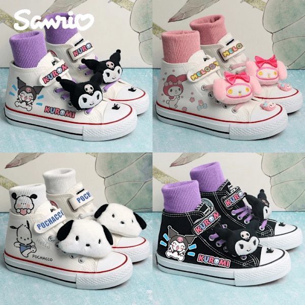 Sanrios My Melody Kuromi Pochacco Anime Kawaii High Top Barn Canvas Skor Tecknad docka Flickor Sport Vita Skor Pojkar Sneakers Kuromi 3 26-17.5cm