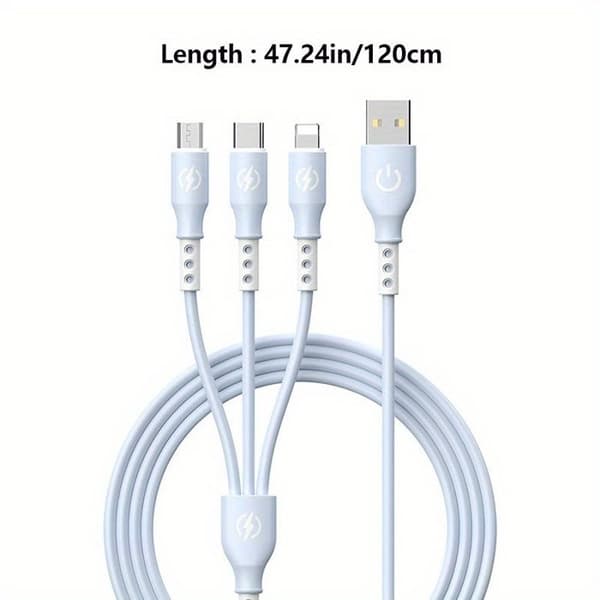 66W 3-i-1 Hurtigladekabel, 1,2m USB-datakabel, Egnet for mobiltelefoner og bærbare datamaskiner - Blå