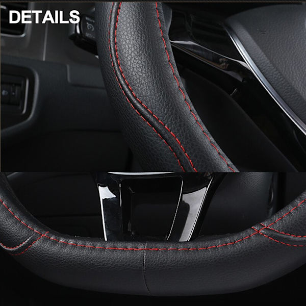 (röd tråd)D-formad cover Volant PU-läder för Suzuki Swift 2018 2019 Fläta på ratten Biltillbehör Red Thread
