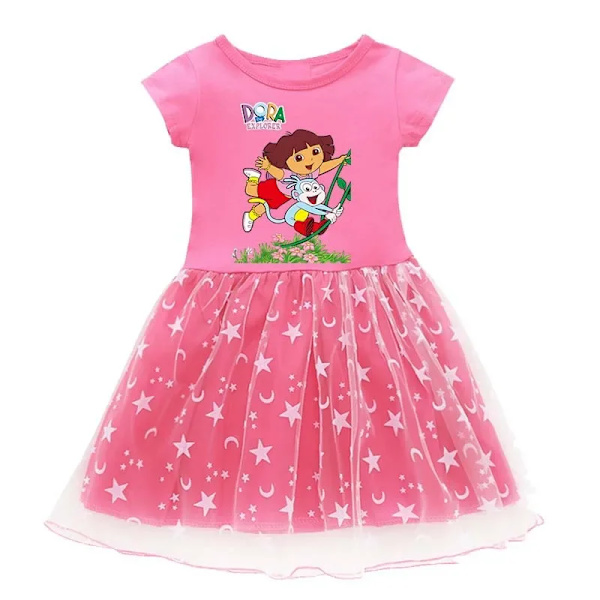 Dora The Explorer Barn Sommar Prinsessa Klänning Söt tecknad Dora Girls Klänning Baby Cosplay Prinsess Klänning Kläder Barn Klänningar Present Rose red A 140cm