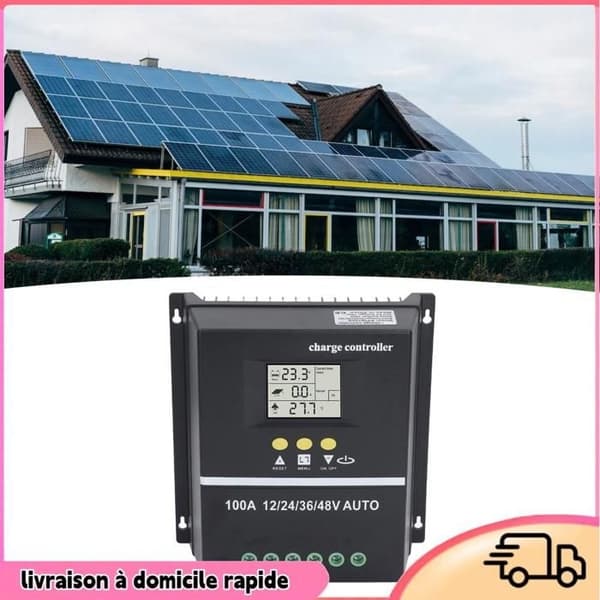 MPPT 100A Solcellecontroller, LCD-display, sikkerhedsspænding, kompatibel med GEL, oversvømmede og solcellebatterier