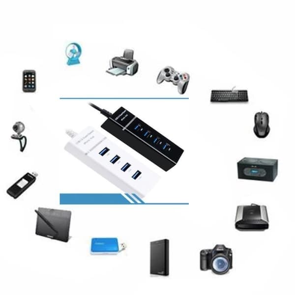 (Sort) USB 3.0 Hub - Uspecificeret - 4 porte - ON/OFF-kontakt - LED-lys - Sort Black