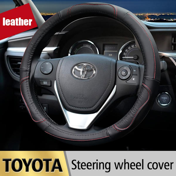 (Svart-röd) Cover i äkta läder till Toyota Corolla Fortuner Sequoia Auris Avensis YARIS Vios Celica 86 Biltillbehör Black-Red