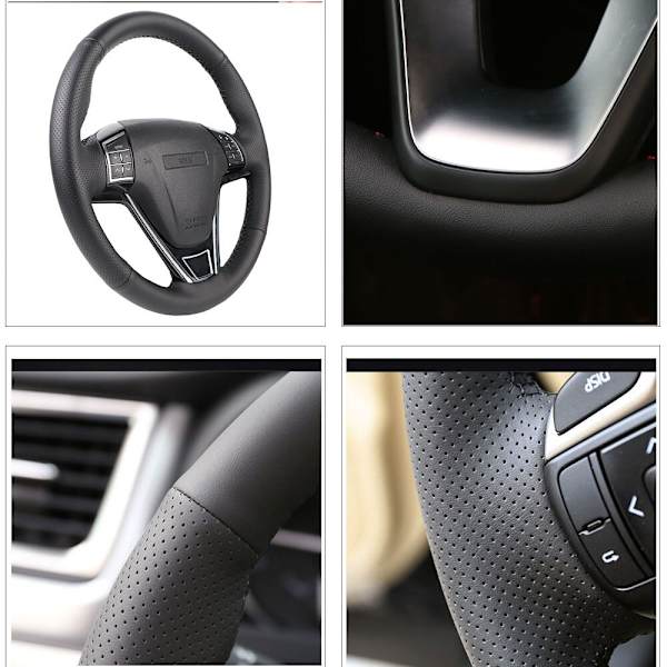 (Grå tråd)Konstläder bilrattfläta för Mitsubishi Outlander 2013 2014 Mirage 2014 ASX L200 /Anpassad cover Grey thread