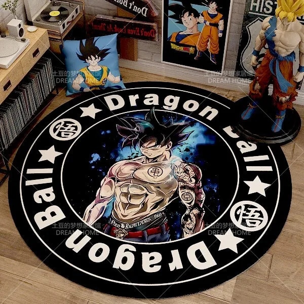 Anime Dragon Ball Rund Hemmatta Tecknad Goku Vegeta Halkfria fotmattor Vardagsrum Sovrum Sängbord Datorstol Golvmattor 18 100x100cm