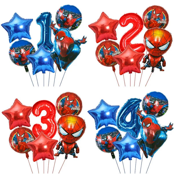6st Marvel Super Hero Spiderman Set Barnfödelsedagsfest Dekoration Baby Shower Uppblåsbara pojkar Toy Globos Multicolor