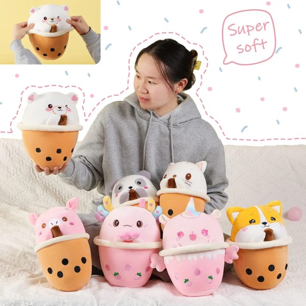 3st/ set Boba plyschkudde Panda Bubble Tea Fylld Plysch Mjölk Te kopp Form Baby Lugn docka Barn Present 3pcs-coffee