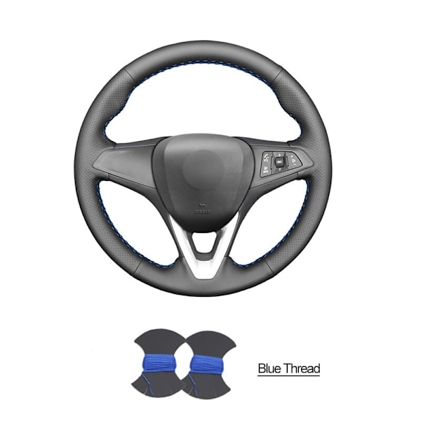 (Blå tråd)Handsydd svart PU- cover i konstläder för Opel Astra (K) Corsa (E) Crossland X Grandland X Insignia Blue thread