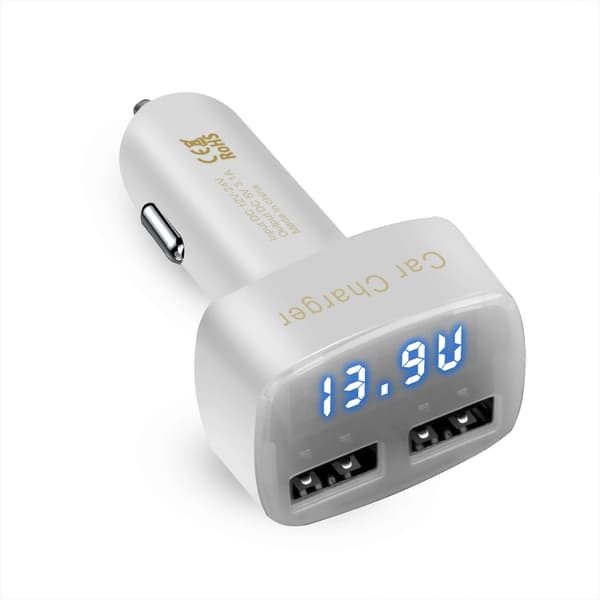 4 i 1 Dubbel USB-utgång Billaddare Telefonströmadapter Digital Voltmeter Strömtestare Termometer Display 3.1A Universal