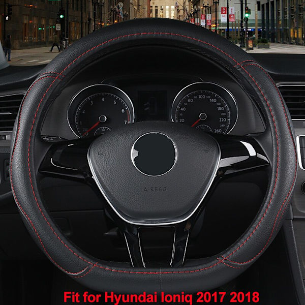 (Svart tråd) Cover D Form för Hyundai ioniq 2016 2017 2018 2019 2020 PU Läder Bil Styling Auto Protector Black Thread