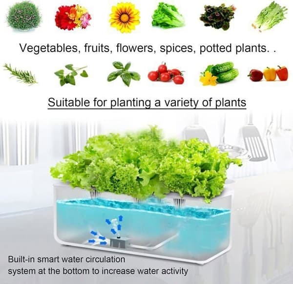 Smart Hydroponiskt System för Inomhusbruk, 10 Poddar Hydroponiskt Odlingssystem med Växtbelysning, Justerbar Höjd