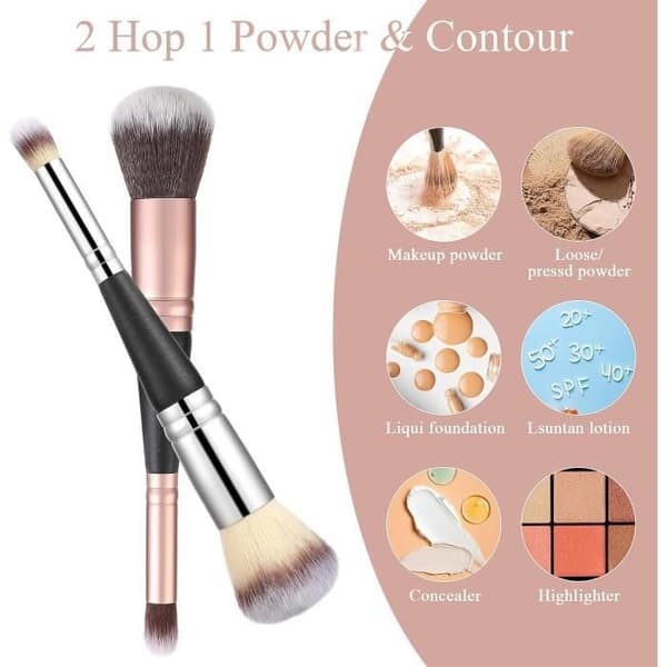 2 stk. makeupbørster med dobbelt ende til foundation, mini bløde børstehår concealerbørste til flydende, creme, blending