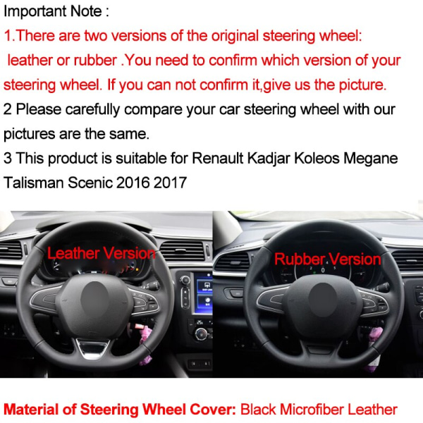 (Gummi Mörkgrå)Handsömnad Cover till Renault Kadjar Koleos Megane Talisman Scenic 2016 2017 Volant fläta på ratten Rubber Dark Gray