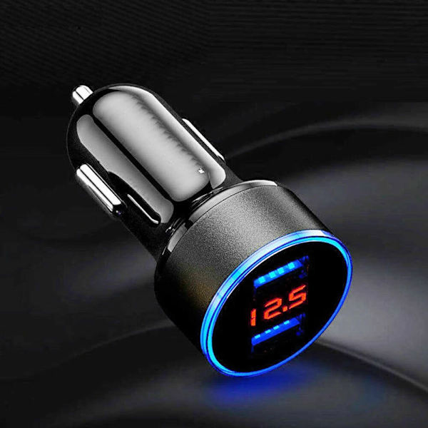 Cigarette Lighter Socket Dual USB 2 Port Biloplader Adapter 3.1A Aluminiumlegering Cigarette Lighter Adapter Voltmeter LCD Display