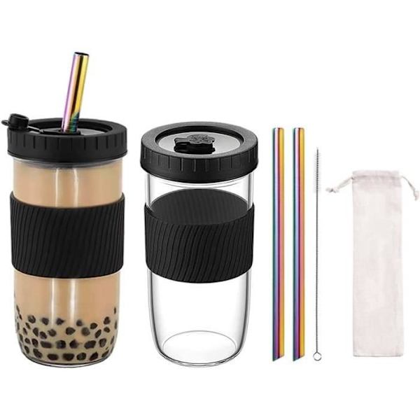 Vandglas - Bubble Tea - Sæt med 2 Glas - 730 ML - Rustfrit Stål - Sort - Genanvendelig Black