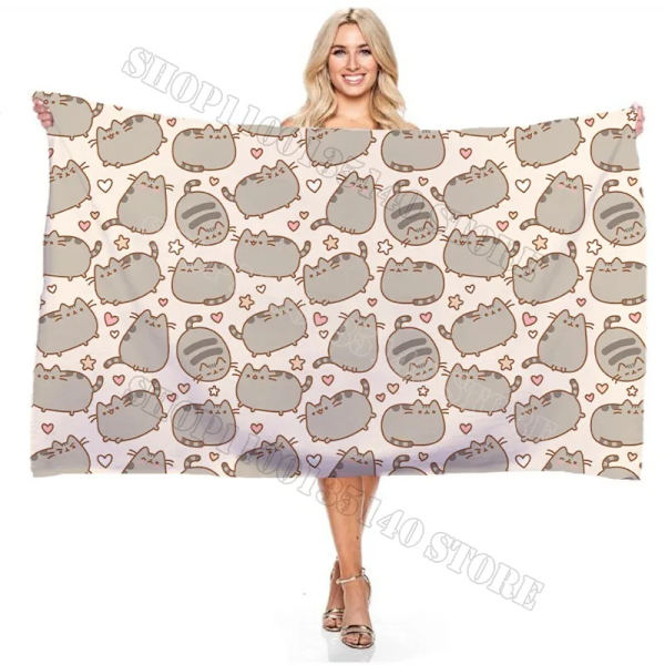 Söt Pusheen Katt Morgonrock Barn Vuxna Badlakan Tecknad Vinter Varmt Badrum Badhanddukar Anime Utskrift Bada Badrock Bath Towel-1 140x70cm