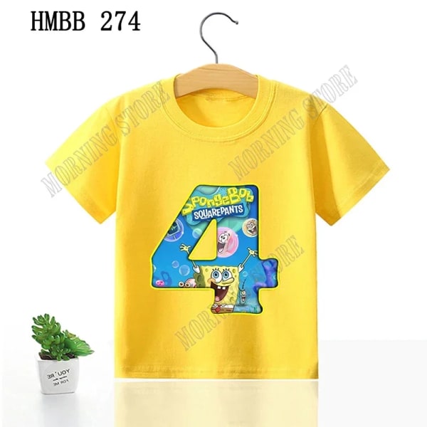 Svampbob Fyrkant Barnkläder Anime Barn Födelsedag nummer T-shirt Sommar Bomullsöverdelar Tecknad Söt Baby Presenter yellow HMBB274 100CM