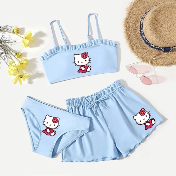 Sommar Kawaii Barn Flickor Sanrios 3st Baddräkt Anime Kuromi My Melody Hellokittys Cinnamoroll Tecknad Väst Kalsonger Shorts blue-A 130