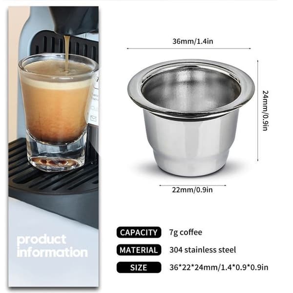 2-pack påfyllningsbara och återanvändbara kaffekapslar i rostfritt stål för Nespresso