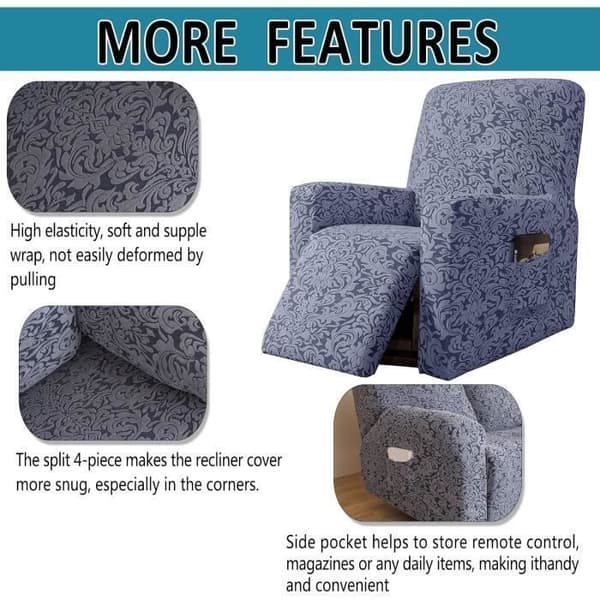 (Grå) Stretch Fåtöljöverdrag - Jacquard - Grå - 1 Sits - Maskintvättbar Gray
