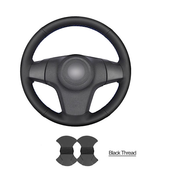 (Gummiratt)Handsydd svart PU- cover i konstläder för Opel Corsa D Chevrolet Niva Lada 3-ekrar 2006 2007-2020 Rubber SteeringWheel