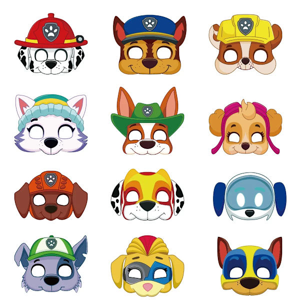 12ST Paw Patrol Anime Mask Set Födelsedagsdekoration Mask Cosplay Halloween Party Kostymer Leksak för barn Baby Shower Dekor Supply 12PCS Paw patrol