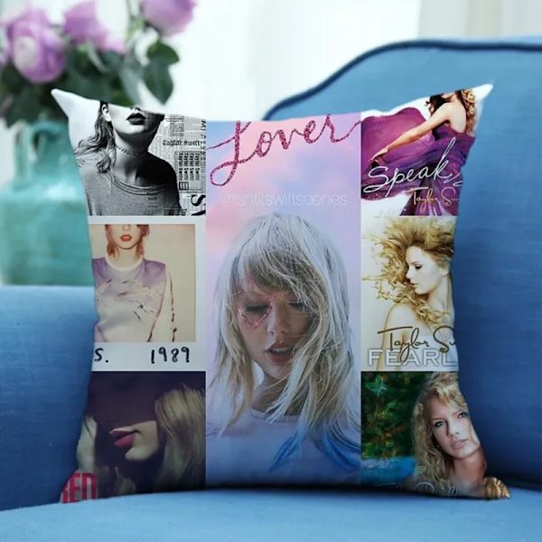 Taylors The Swifts Theme Örngott Singer Tour Musik Stjärnor Figurer Enkelsidiga TS Print Kuddfodral Dekorativa kuddar Pillowslip 4 Flax(45x45cm)