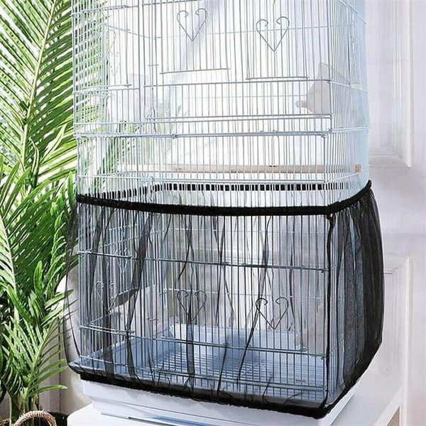 Kæledyrsfuglebur Mesh Skørt, Nylonnet til Frøfanger, Sort, L