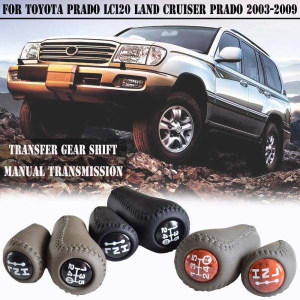 Äkta läder för Toyota Prado LC120 Land Cruiser Prado 2003-2009 Bil 5-växlad MT Växelspaksknopp Transmission+Transfer Gear Shift-Valnöt-Set Walnut-Set