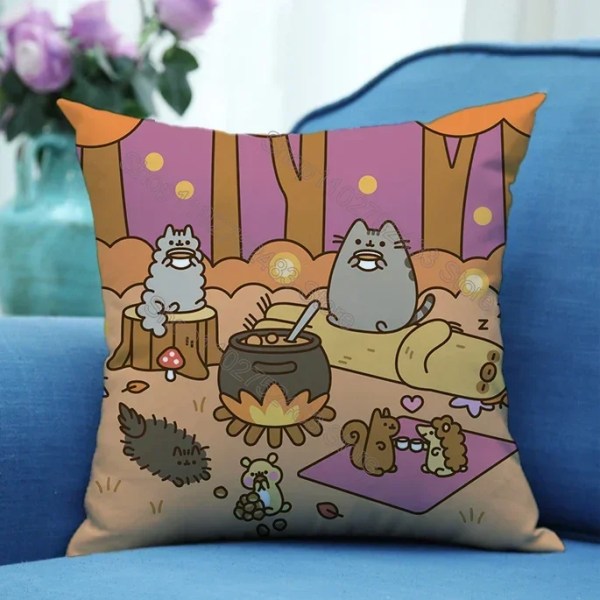 Pusheen Örngott Söt Tecknad Print Pillowsli Sovrum Vardagsrum Pillowsli Case Bilkudde 45X45cm Kudde Heminredning 3 Peach velvet 45X45cm