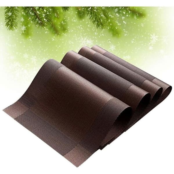 Sett med 4 koppformede bordbrikker, varmeisolerende coasters, sklisikre, for retter (brun)