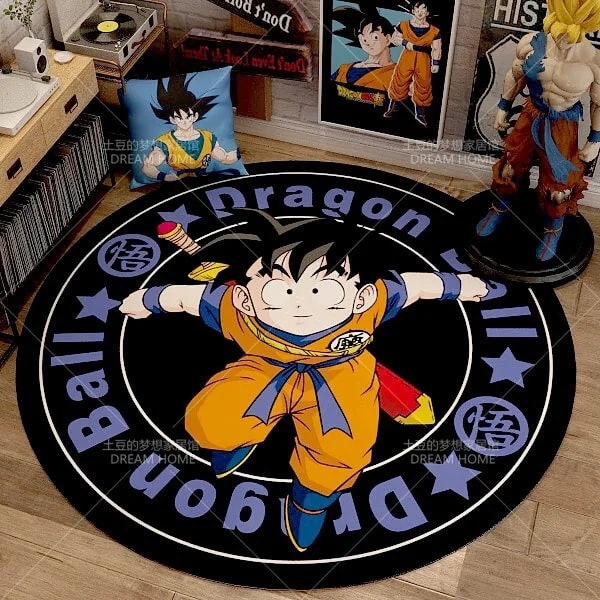 Anime Dragon Ball Rund Hemmatta Tecknad Goku Vegeta Halkfria fotmattor Vardagsrum Sovrum Sängbord Datorstol Golvmattor 10 120x120cm
