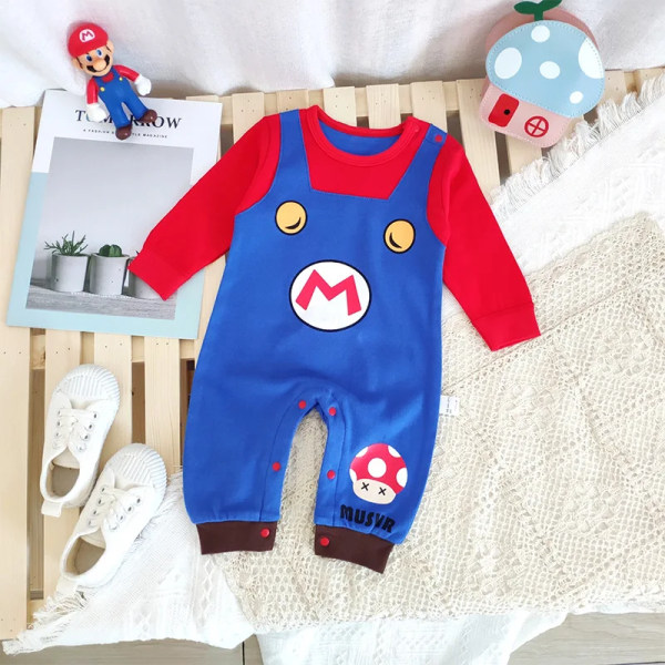 Super Marios Cosplay kostymer för nyfödd baby Söt höst och vinter Jumpsuits för barn Förtjockad Romper Toddler Tecknad Onesie Mario 80cm