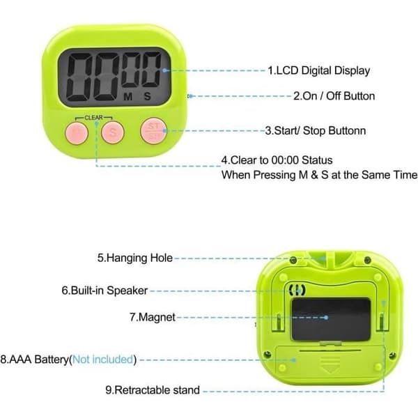 Køkkenur - Uspecificeret - 3 stk. - Stort LCD-display - Høj lyd - Assorterede farver